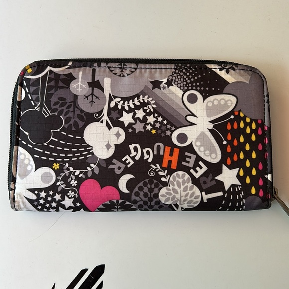 LeSportsac Black and Pink Environmental Zip Around Wallet - Picture 2 of 6
